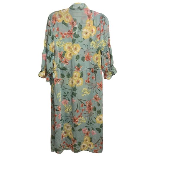 Zara Womens Sheer Floral Print Side Slit Drawstring Bow Cardigan Top M Boho - Picture 5 of 6